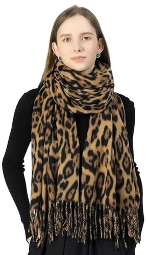 ZXTGBQ Damen Schal mit Leopardenmuster Warme und Wunderschöne Leoparden Muster Stola Frauen Mit Quasten Schal Leo Damenschal für Herbst und Winter