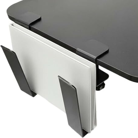 Henrrida Adjustable Under Desk Laptop Stand, Metal Steel Hanging Shelf Clamp, No Drill Desktop Organization, Computer Stand, Black