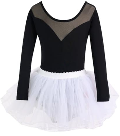 Långärmad balett-tyllklänning med kort ärm för flickor, ballerinakostym, balettdräkt, gymnastik-dansshowkostym,E,170