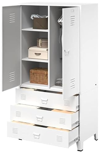 Eleganz Armadio industriale bianco, 90 x 50 x 180 cm, in metallo, robusto armadio per ufficio, garage e magazzino, stabile per vestiti e accessori