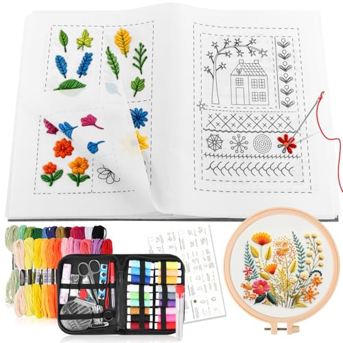 WDZGX Kit de Broderie Livre Debutant Kits pour Débutants Carnet de Broder | Broderies Couture ou a Faire avec Instructions Embroidery Learning Looma pour Adulte Amateurs Loisirs Créatifs Famille