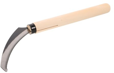 FRCOLOR Hoz Dentada de Acero Mango de Madera, Herramienta Multifuncional para Desherbar Césped y Cortar Cuerda en Jardinería y Pesca