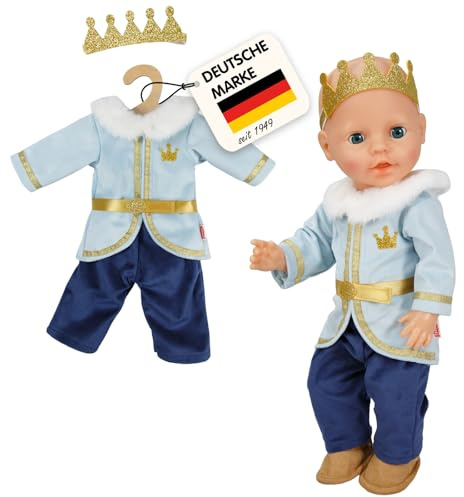 Heless 1685 - Puppenoutfit Prinz Luka in Blau und Gold, mit Krone und Plüsch-Kragen, für Puppen der Größe 28-35 cm