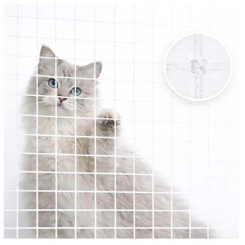 Katzennetz für Balkon & Fenster 4x3 m Weiß - Transparentes Katzenschutznetz