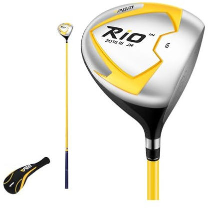 Barn högerhänt 18 graders loft 1# träkolsskaft golfdriver med huvudbonad för pojkar flickor tränare lära golfklubba sport (gul, 6-8 år)