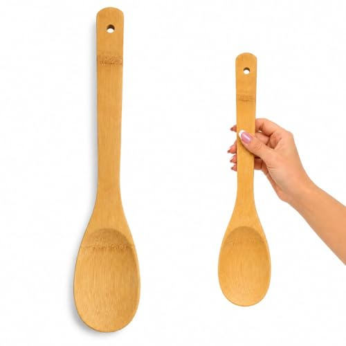Mestolo da Cucina in Bambù, Cucchiaio di Legno Naturale, per Zuppe, Riso e Sughi (Mestolo 30cm/6cm)