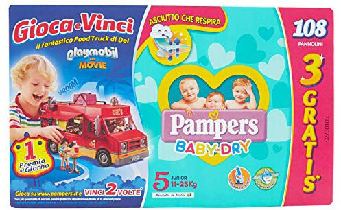 Pampers Baby Dry Pannolini Junior, Taglia 5, Megapack da 108 Pezzi