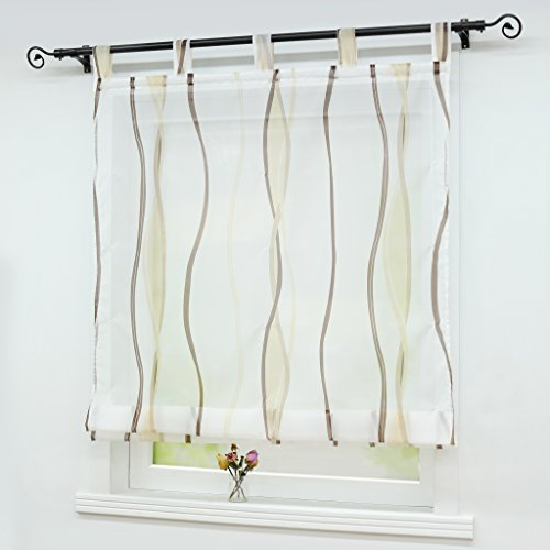 Joyswahl Raffrollo Voile Raffgardine mit Wellen Muster Emily Rollos Schlaufen Transparenter Vorhang BxH 120x140cm Sand 1er Pack