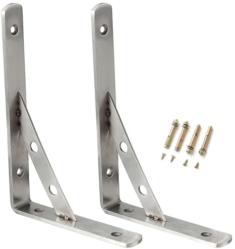 Ihomepark Schwerlastkonsole 300 * 150mm, 2 Stück Schwerlastträger aus 4mm Dick Edelstahl Regalträger Winkelträger Metall Regalwinkel Regalhalter mit Schrauben und Dübel, Silber