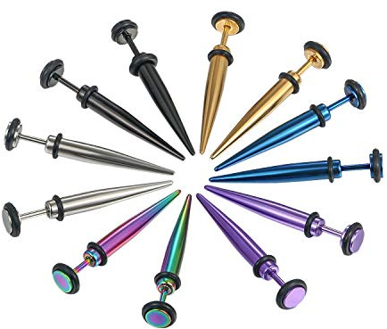 Aroncent 6 Paar Fake Plug Dehnstab Edelstahl Taper mit Gummi O-Ringe Fakeplugs Ohr Tunnel Piercing Ohrstecker Ohrringe Expander