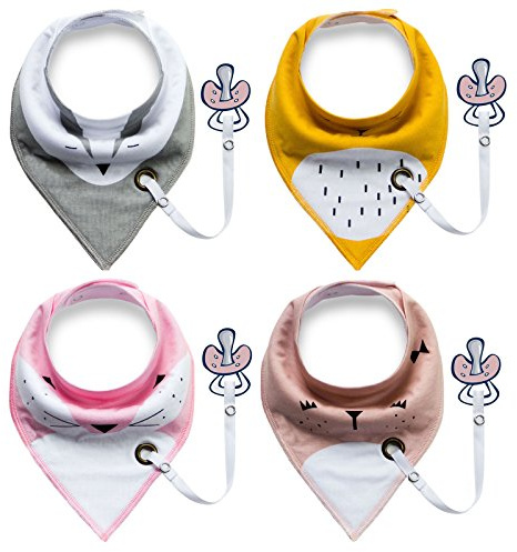 4pack unisex baby baby halstuch sabber leibchen mit schnuller - kette supersicher und absorbierenden reiner baumwolle