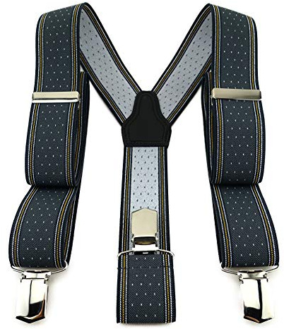 TigerTie - Bretelle unisex a Y con 3 clip molto robuste, a pois, lavorazione di alta qualità, larghezza 35 mm antracite, grigio, oro, argento. Taglia unica