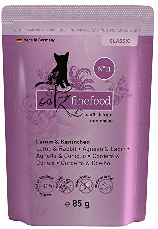 catz finefood Lamm & Kaninchen Classic Adult Katzenfutter nass Gluten- & getreidefrei, ohne Zuckerzusätze - Premium Nassfutter für Katzen, Made in Germany (16 x 85g Beutel)