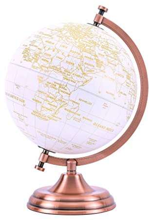 EXERZ Globo Terráqueo Dorado 20 cm Mapa Español Base y Arco de Metal