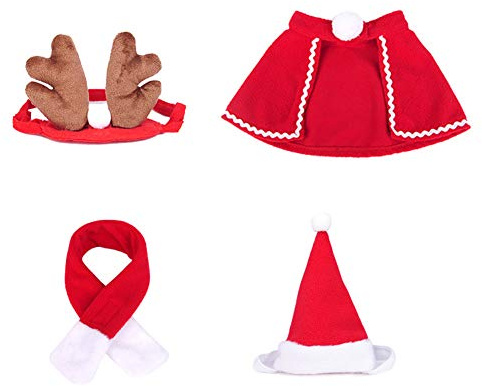 Katze Weihnachtskostüm Outfit 4 Stk. Katze Haustier Hund Kleidung, Rentier Stirnbänder Roter Kostüm Anzug Niedlich Weihnachtsmütze & Schal Niedlich, Lustiger Haustier Hoodie Mantel für kleine Haustier