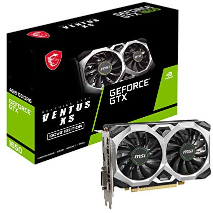 MSI Sistema di raffreddamento a doppia ventola NVIDIA GeForce GTX 1650 D6 VENTUS XS OCV2, scheda grafica 4GB GDDR6, 1620MHz, 128-bit, PCI Express x16 Gen 3, DisplayPort, HDMI, DVI-D
