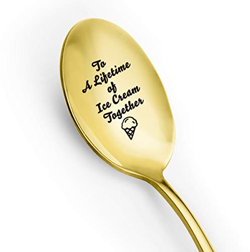 Funny Ice Cream Spoon Engraved - Cute Ice Cream Gold Plating Spoon Stainless Steel - Best Spoon for Girlfriend Wife Dad Husband Boyfriend - Perfect for Birthday/Valentine/Anniversary/Christmas