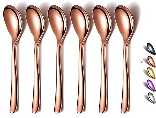 Homquen Stainless Steel Coffee Spoon, Teaspoons Set of 6, Ideal for Coffee Cafe Latte Espresso Hot Chocolate (Rose Gold-5.5''/13.9cm)