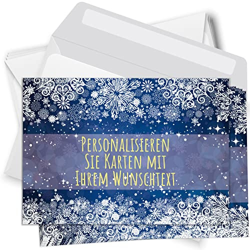 Einladungskarten Manufaktur Hamburg 8 Weihnachtskarten - mit Ihrem Text PERSONALISIERT - blau mit Schneeflocken - mit Umschlägen, Grußkarte Postkarte Weihnachten weihnachtlich
