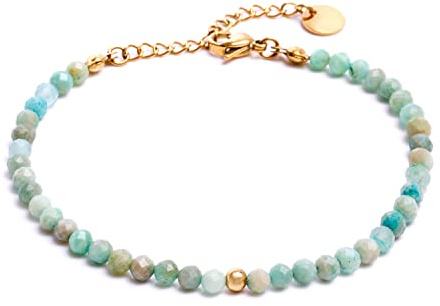 BERGERLIN Amazonit Armband türkis mit vergoldeter Perle – facettiertes, türkises Armband mit Verschluss – Größe XS-S