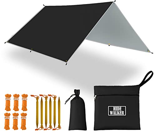 Bâche Camping Abris Anti-Pluie 3X4M Tarpe de Survie Bushcraft Materiel PU 2000+ LéGer Portable Anti-UV Toile de Tente Hamac Accessoire