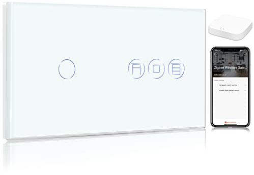 BSEED Smart ZigBee Schalter mit Rolladenschalter,1 Fach 1 Weg ZigBee Touch Schalter arbeitet mit Smart Life/Tuya APP, ZigBee Schalter kompatibel mit Alexa und Google Home Weiß (Hub erforderlich)