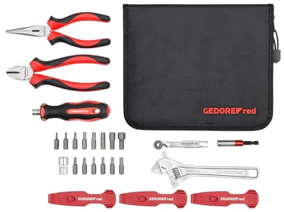 GEDORE red Fahrrad Werkzeugset Profi für die Werkstatt, 25-teilig, Rollgabelschlüssel, Bitschraubendreher 1/4, Universal-Reparaturset mit Tasche, R21702025, Schwarz/Rot
