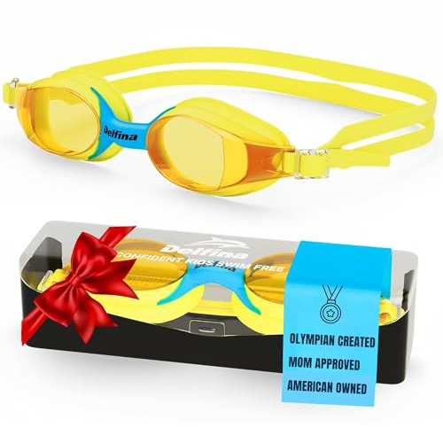 Delfina Toddler Swimming Goggles – 2 to 7 Years Old Kids Swim Goggles - Comfortable No Leak Anti-Fog Kids Goggle for Swimming | Boys and Girls Pool Goggle | Yellow