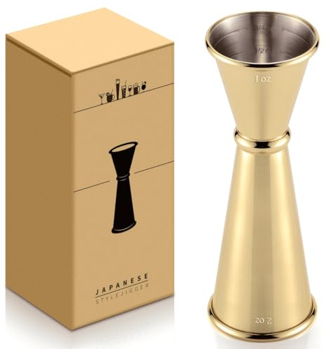 Japanese Jigger - Cocktail Measuring Double Jiggers for Bartending, Copper Jigger with Measurements Inside - Stainless Steel Bar Tools For Bartenders, Jigger 2 oz 1 oz (Gold)