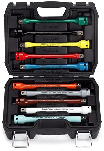 RIMKOLO 1/2 Drive Torque Limiting Extension Bar Set, 10-Piece Impact Torque Limiter Set with 8 Inch Color-Coded CR-MO Torque Sticks (65 to 150 Ft-Lbs) for Locking Lug Nuts