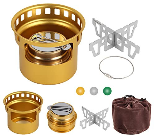 HUANSHA 2 In 1 Mini Alcohol Stove For Camping, Portable Alcohol Burner With Stainless Steel Cross Stand, Storage Bag, Lightweight Tiny Brass Stove For Backpacking Emergency Outdoor Coffee