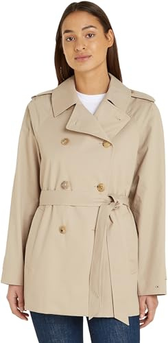 Tommy Hilfiger Cotton Short Trench, Giacche tessute Donna, Beige,