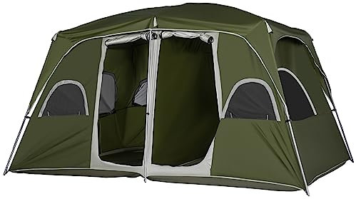 Outsunny 2 Room Camping Tent, Family Tent 4-8 Person with Large Mesh Windows, Easy Set Up for Backpacking Hiking Outdoor, Green