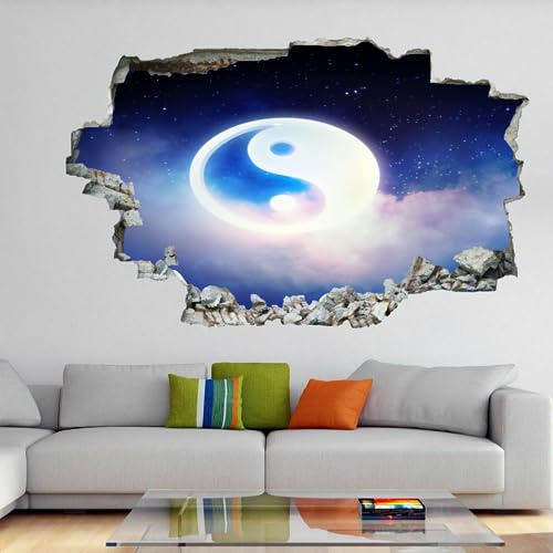 3D Wandtattoo I Wandbild Yin Und Yang Wandaufkleber I Wandsticker Durchbruch Sternenklarer Himmel Poster Fensterblick I Wand Deko Aufkleber für Wohnzimmer Schlafzimmer Küche Türaufkleber 120x80cm