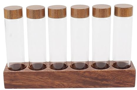 Shanrya Pot de Stockage de Grains de café, Tubes en Verre Transparent à Service Unique Facile d'accès pour le Stockage des Grains de café avec Couvercle en Bois de Noyer pour la Cuisine