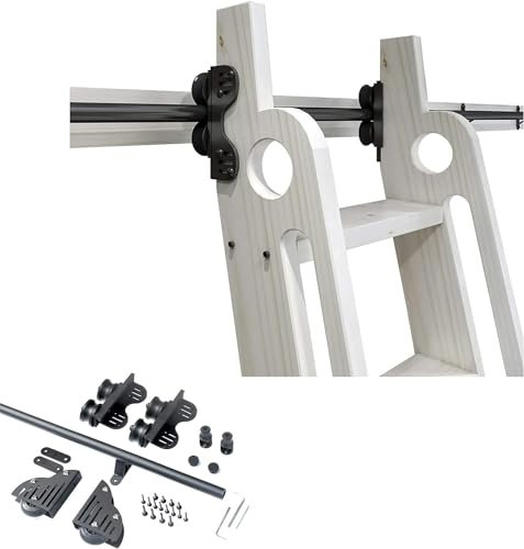 Rolling Library Sliding Ladder Hardware Kit - Sliding Barn Door Track Hardware Accessories, LOFT Mobile Ladder Hanging Track (with Rollers), Easy To Install Safe Load Bearing Hardw