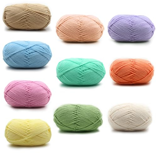 10 Stück Häkelgarn, 10 Farben Milchbaumwollgarn, 50g Handstrickgarn Baumwollgarn, für Häkeln und Kunsthandwerk, für Anfänger, Pflegeleichtes
