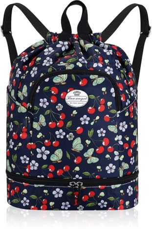 HUA ANGEL Leichter Rucksack Mit Kordelzug Sportrucksack Damen Mit Schuhfach Und Nassfach Wasserdichter Beutel Mit Kordelzug Für Reise Schwimm Training Beach Yoga Basketball FußBall