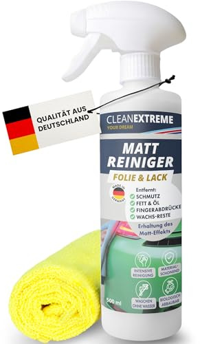 CLEANEXTREME Auto Mattlack-Reiniger Set - 500 ml Spray + Mikrofasertuch | Intensiv-Reiniger zur Pflege von Autolack Matt, Matt-Folie, Autosprühfolie - Waschen ohne Wasser - Grundreinigung