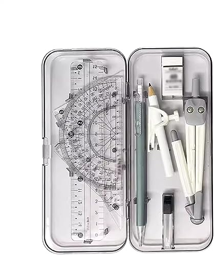Mathe-Set, Winkelmesser-Set, Zeichenkompass, Mathe-Geometrie-Set, 8-teiliges Schülerbedarfsset mit Aufbewahrungsbox, einschließlich Lineal, Winkelmesser, Zirkel, Radiergummi, Bleistiftminen, Bleistift