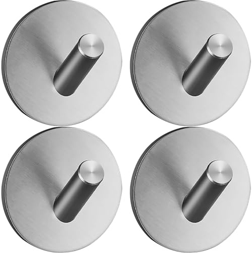 Drenky Klebehaken Extra Stark, Handtuchhaken Ohne Bohren Mit Klebepads Edelstahl Haken Selbstklebend Badezimmer Wasserdicht Wandhaken Runde Für Toilette Küche Büro, Silber, 4 Stück