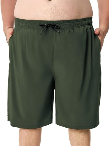 Arcweg Herrbadshorts i plusstorlek för män, stora och långa, snabbtorkande, XXL-storlek 6XL, Armégrön, 5XL