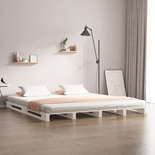 BUKSCYJS Bettrahmen,Bettlattenrost,Plattformbett,Palettenbett Weiß 120x200 cm Massivholz KieferGeräuschlos, einfache Installation, geeignet für Schlafzimmer