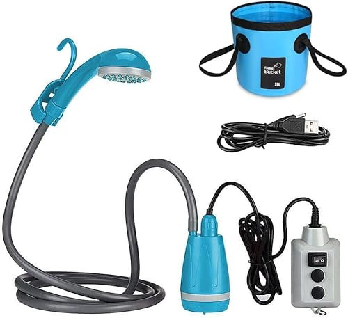 KemNet Ducha Portátil Ducha de Camping Adecuada, Ducha portátil para Exteriores, 12 V CC, para vehículo, Senderismo, Viajes, Ducha, Bomba eléctrica con Manguera de 2 Metros para Camping