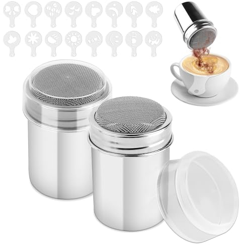 Espolvoreador Cacao con Malla Tapa，Agitadores de Polvo de Acero Inoxidable，Espolvoreador de Cacao Chocolate，Latas de Polvo con Malla para el café Capuchino Latté