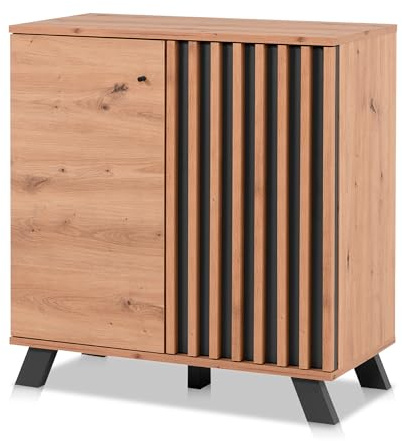 KHG Kommode 2-türig inkl. Einlegeboden Scandi, Sideboard aus Holzwerkstoff | Sideboard aus Holzwerkstoff Eiche foliert für Wohnzimmer und Esszimmer, 80x85x40 cm (B/H/T), Tür, für Stauraum