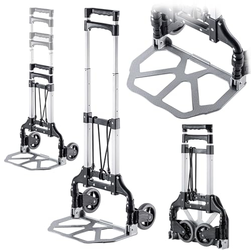 KADAX Klappbare Aluminium Transportkarre mit Teleskopgriff (100 cm), Handwagen mit Rutschfester Ladefläche & leichtgängigen Rädern – kompakte Sackkarre für Haushalt, Garten & Garage