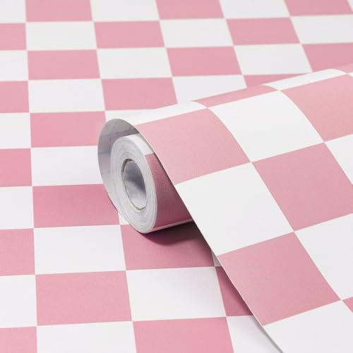 Amiya Checkered Wallpaper Peel and Stick Pink Mosaic Checkerboard Contact Paper 17.3”X120”Modern Self Adhesive Vinyl Removable Wall Paper for Shelf Liner,Classroom,Cabinets,Living Room