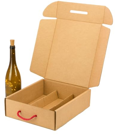 ONLY BOXES Kraft 'Cheers' Flaschenkoffer für Weinflaschen | Packung mit 4 Stück | Karton mit grünem Griff und Trennwand innen