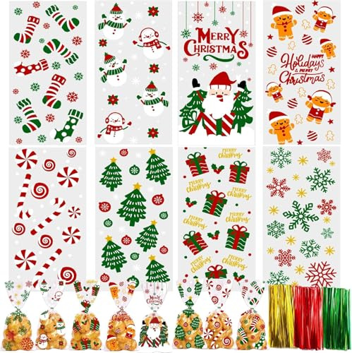 DIYDEC 120 Stück Weihnachten Süßigkeiten Tüten, Weihnachten Cellophantüten Kekstüten Santa weihnachtsbaum Tranparent Plätzchentüten Zellophantüten für Christmas Party Geschenk Xmas Deko